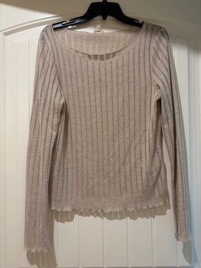 Pilcro Ribbed Long Sleeve Top in Light Beige